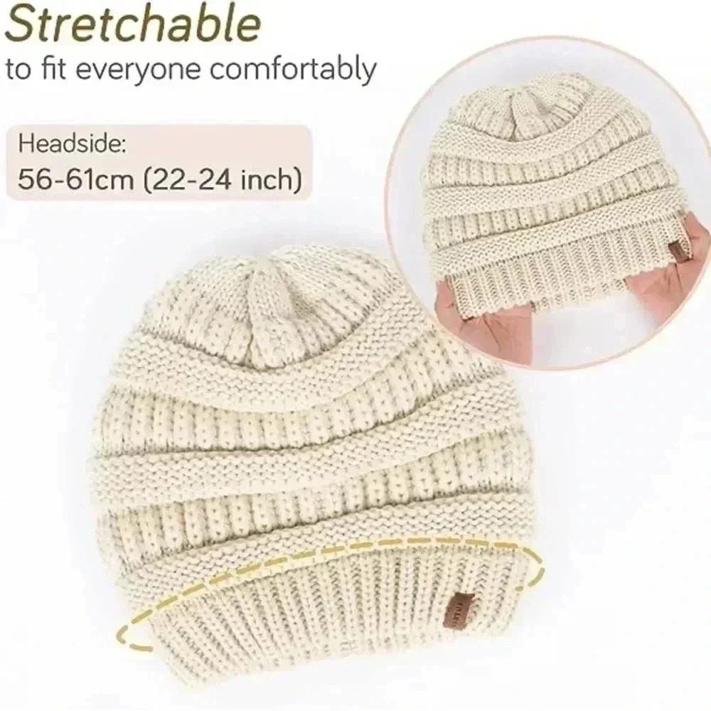 FURTALK Winter Hat Tan Lined Cable Knit Chunky Slouchy Beanies Skull Warm Cap